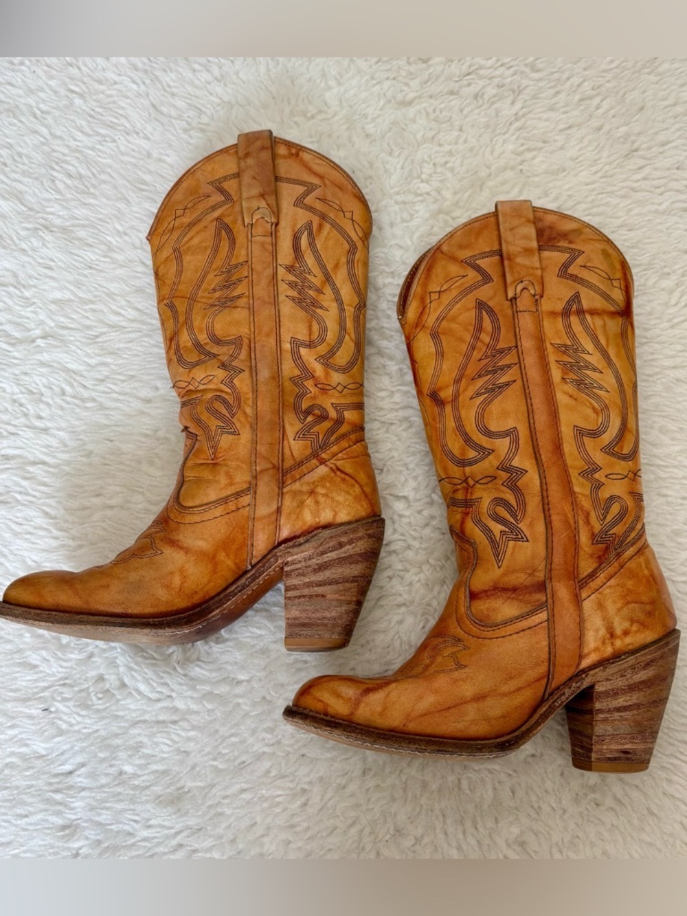 Miss Capezio Vintage Cognac Marble Leather Women’s Western Cowboys boots 5.5 M - Picture 15 of 16